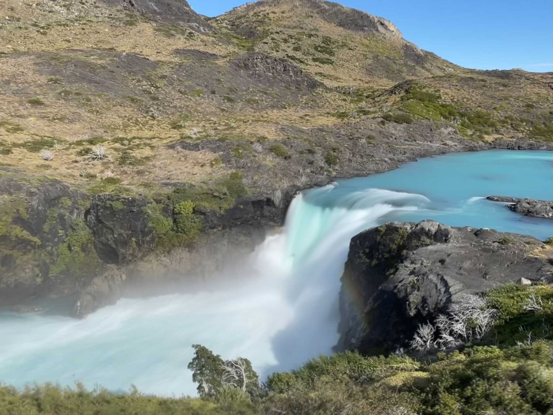 bright blue waterfall