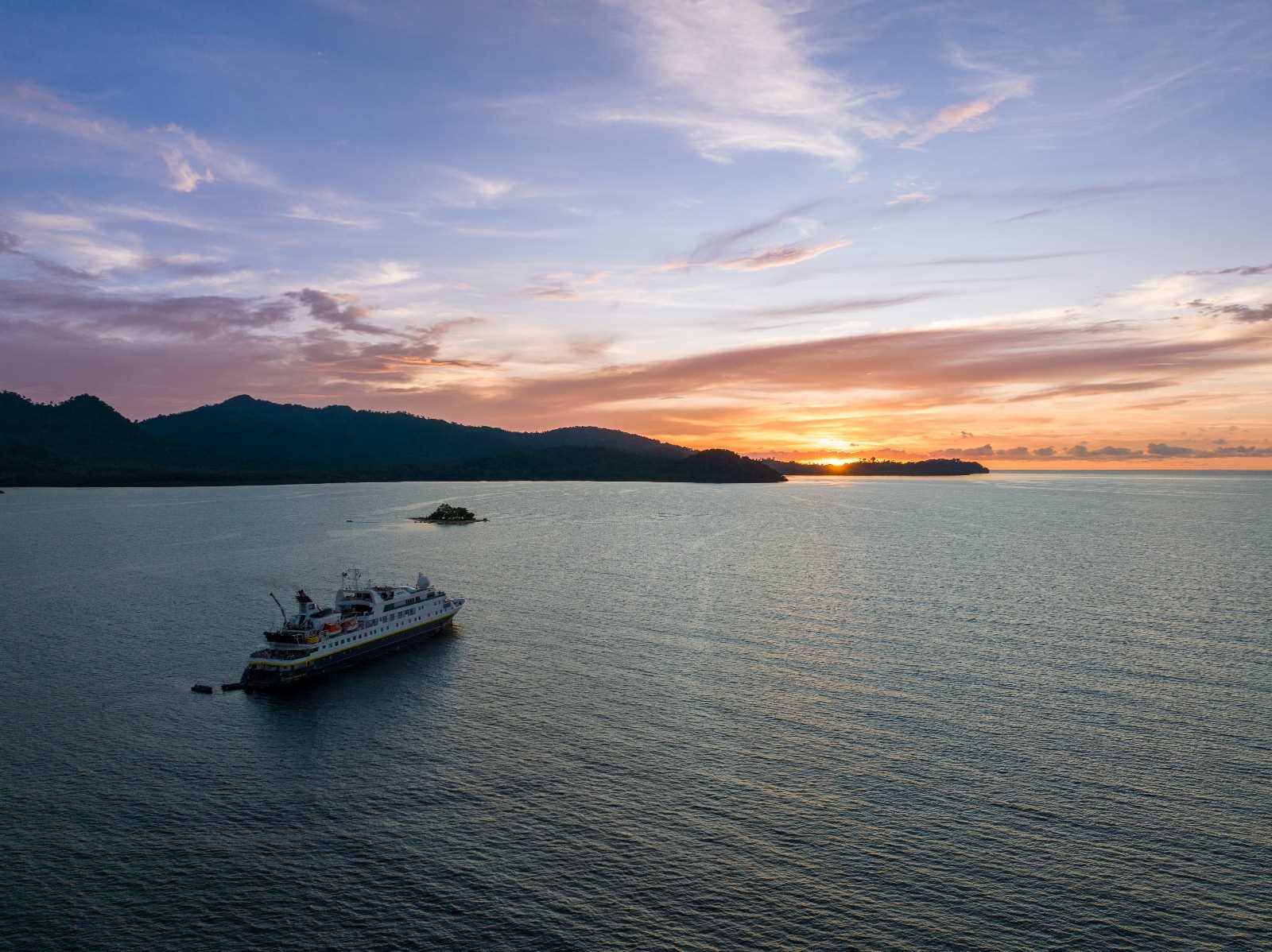 aerial view of National Geographic Orion at sunset